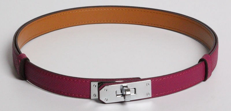 H home new kelly leather thin belt - Purple silver buckle
