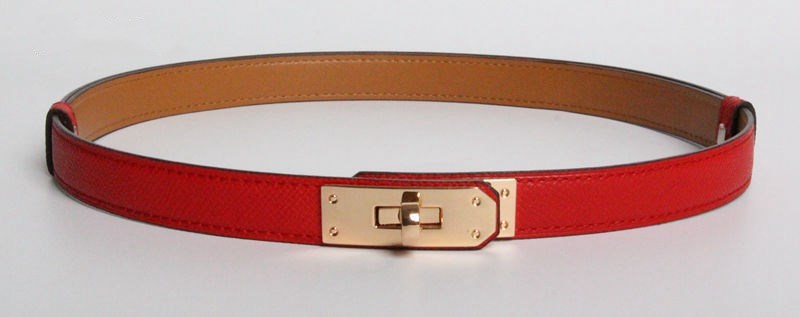 H home new kelly leather thin belt - Red gold buckle