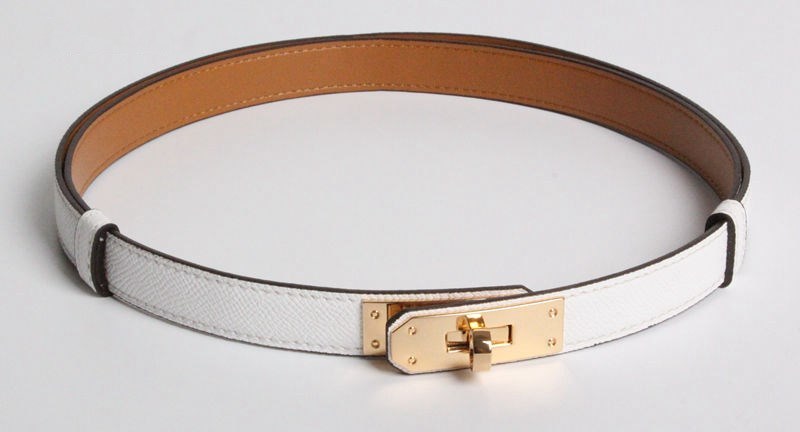 H home new kelly leather thin belt - White gold buckle
