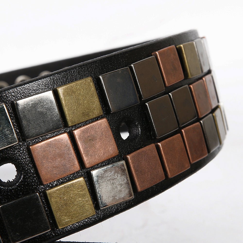 Hairdresser’s Top Layer Leather Flat Studded Belt With Square Patch