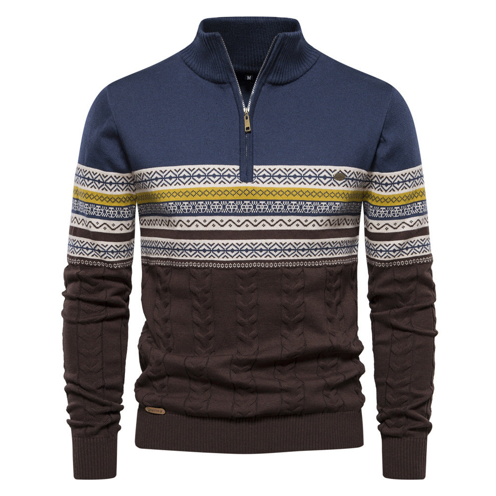 Men’s Fashion Stand-up Collar All-match Half Zipper Sweater - Denim Blue / S