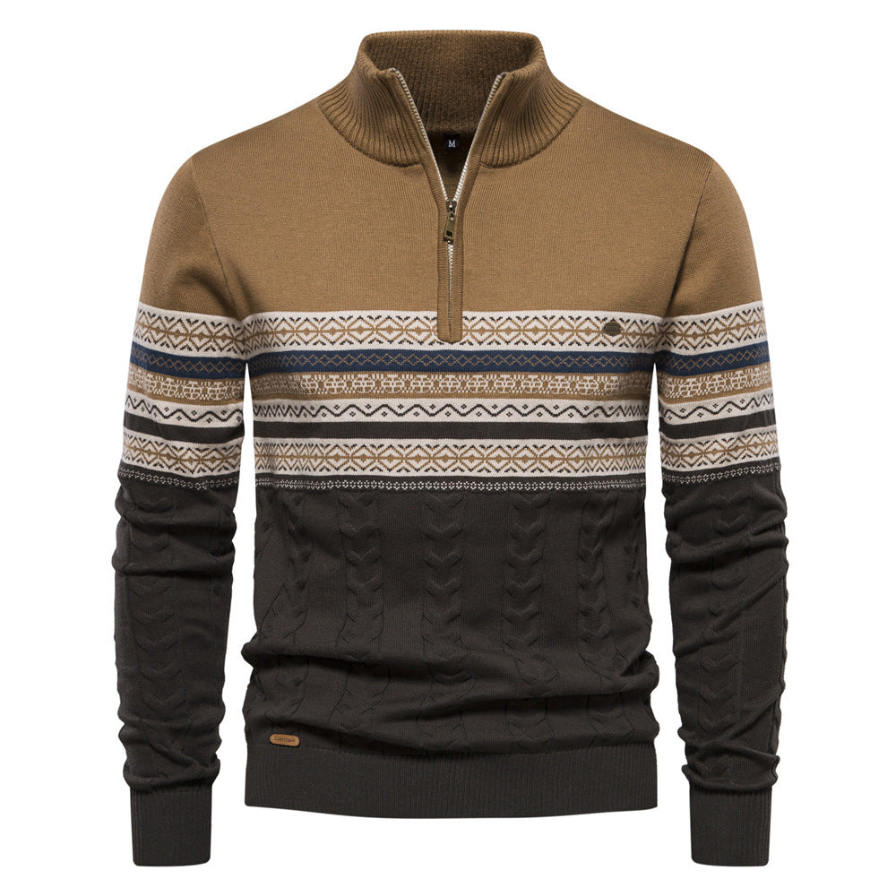 Men’s Fashion Stand-up Collar All-match Half Zipper Sweater - Upper In Khaki / S