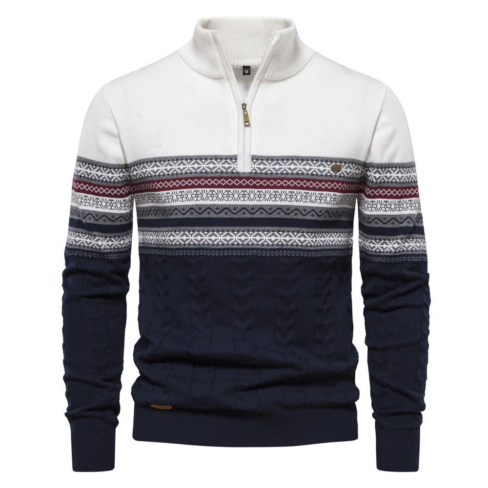 Men’s Fashion Stand-up Collar All-match Half Zipper Sweater - White In The Upper Part / S
