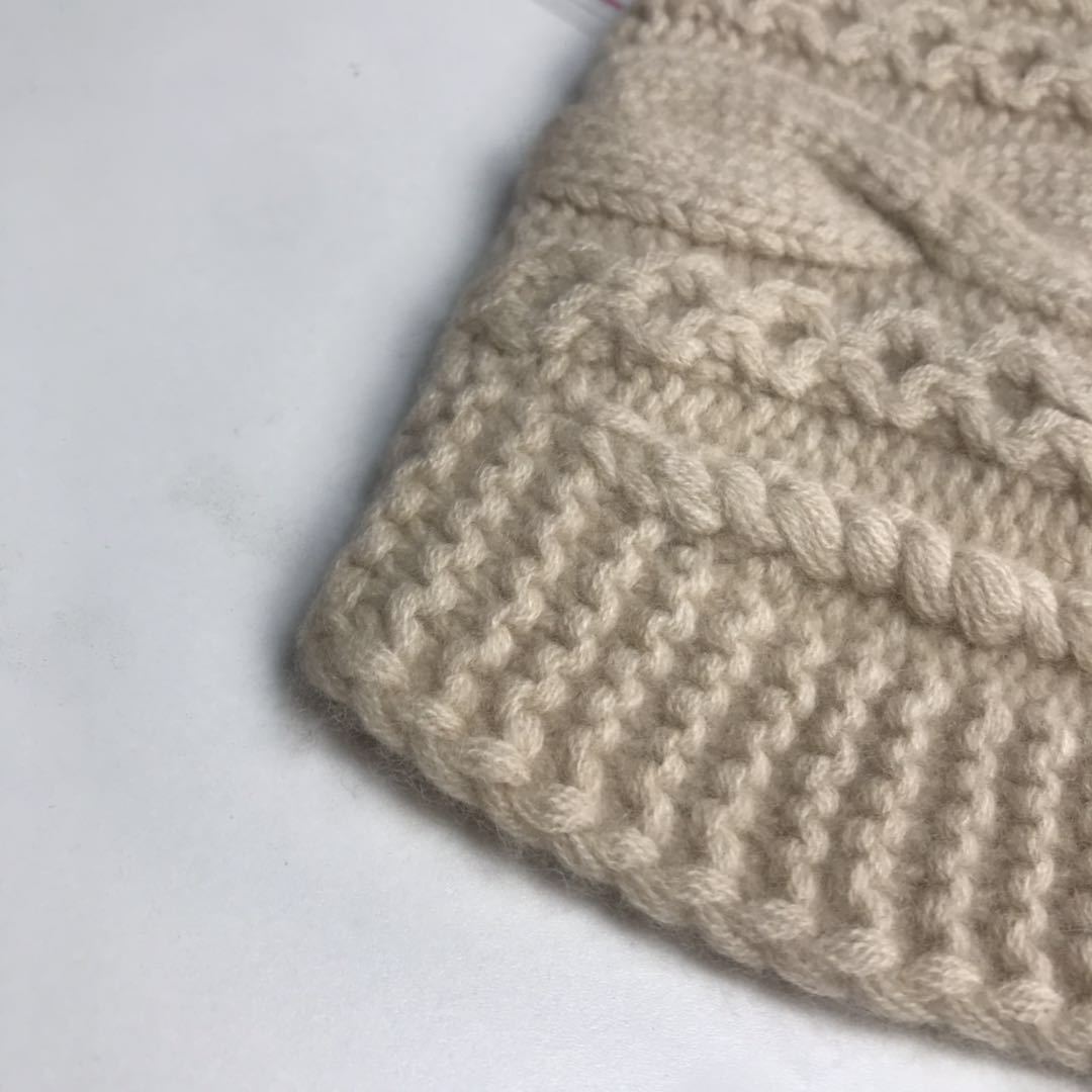 Hand-knitted cashmere warm hat with brim - Green hat / L