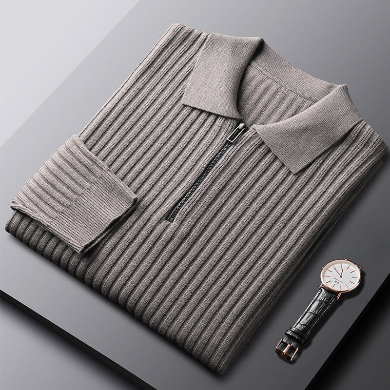 Autumn And Winter Leisure Slim-fit Handsome Sweater Half Zipper Top - Gray / M