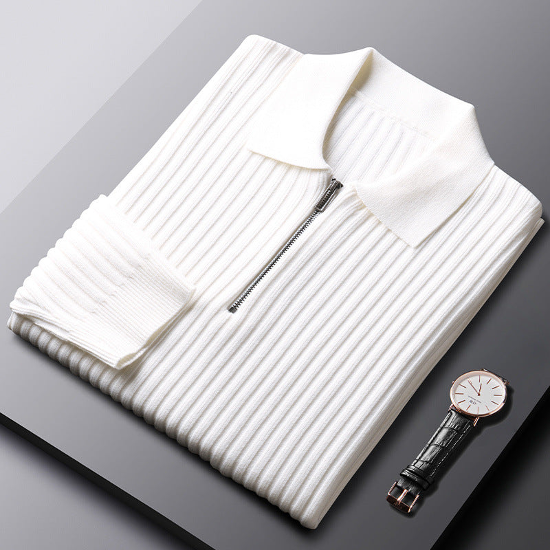 Autumn And Winter Leisure Slim-fit Handsome Sweater Half Zipper Top - White / M