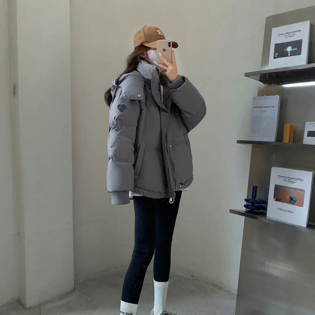 Gray With Heart Short Down Jacket Plus Size Women’s Bread Coat