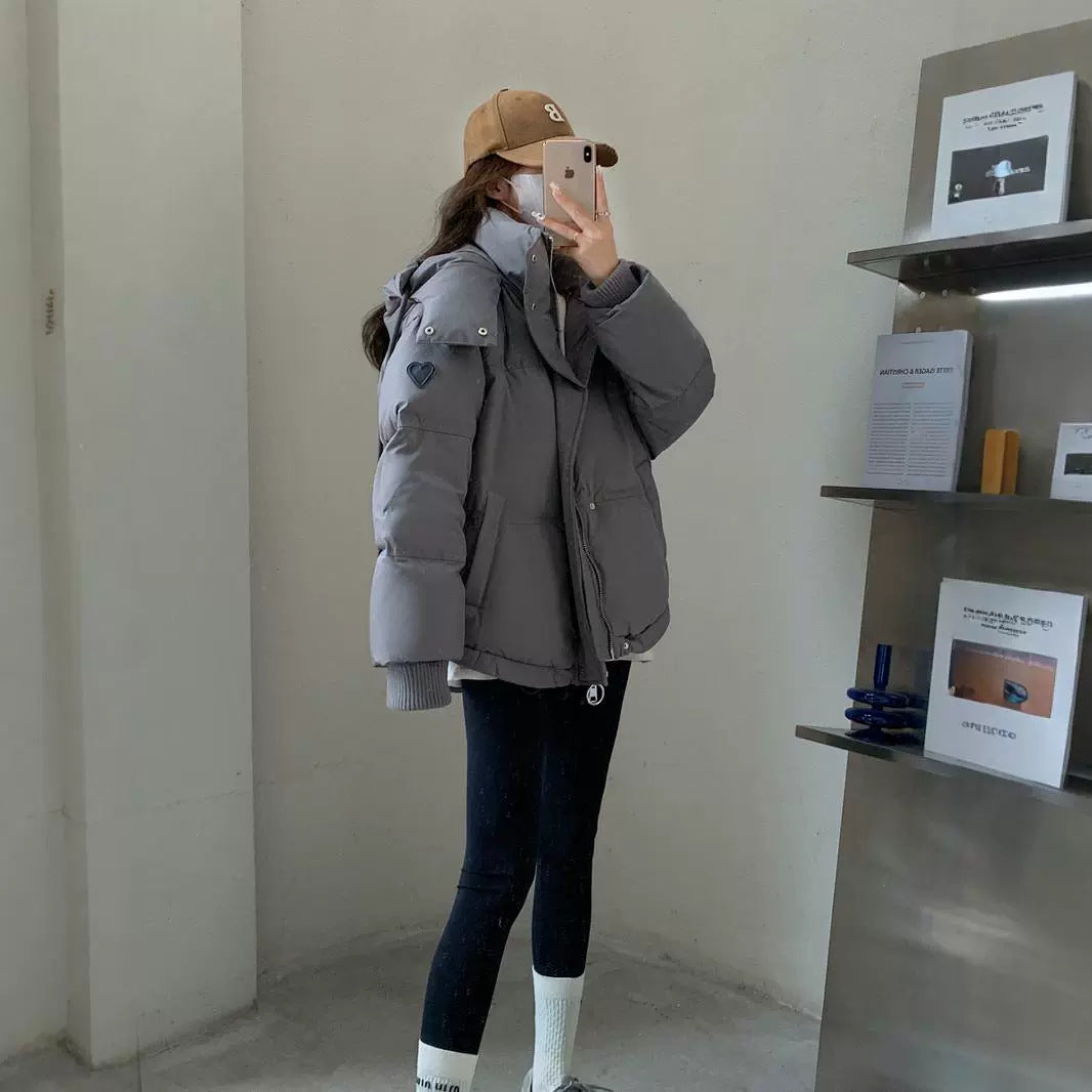 Gray With Heart Short Down Jacket Plus Size Women’s Bread Coat