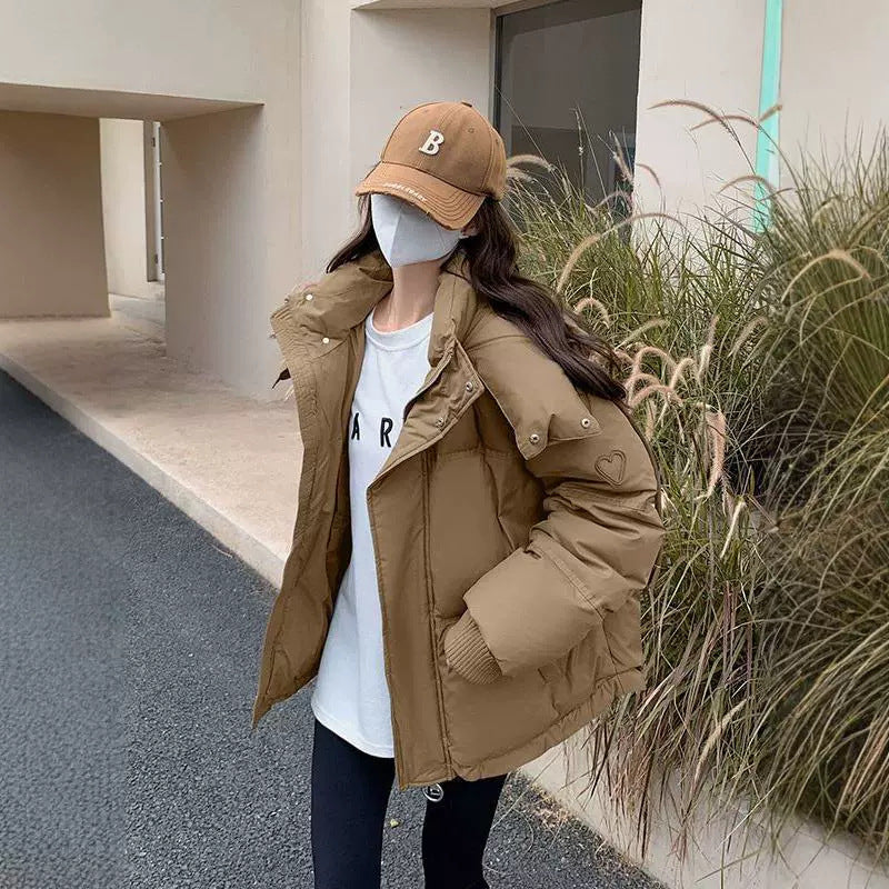 Gray With Heart Short Down Jacket Plus Size Women’s Bread Coat