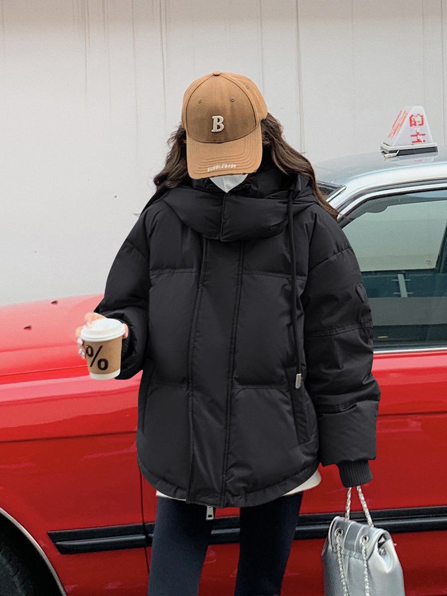 Gray With Heart Short Down Jacket Plus Size Women’s Bread Coat - Black / S