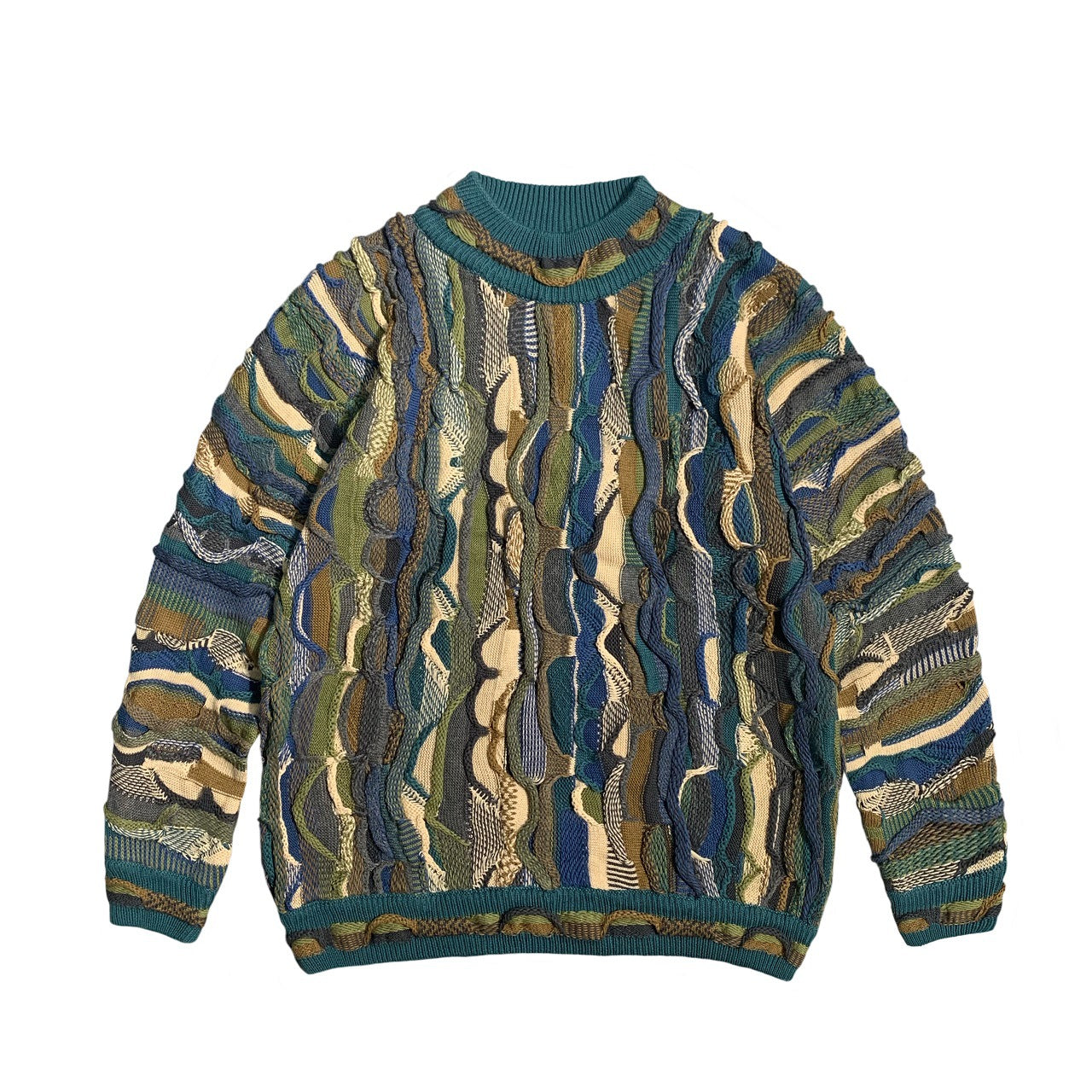 Heavy Industry Bitter Gourd Pattern Jacquard Three-dimensional Wave Retro Pullover Sweater Men - Balsam Pear Pattern