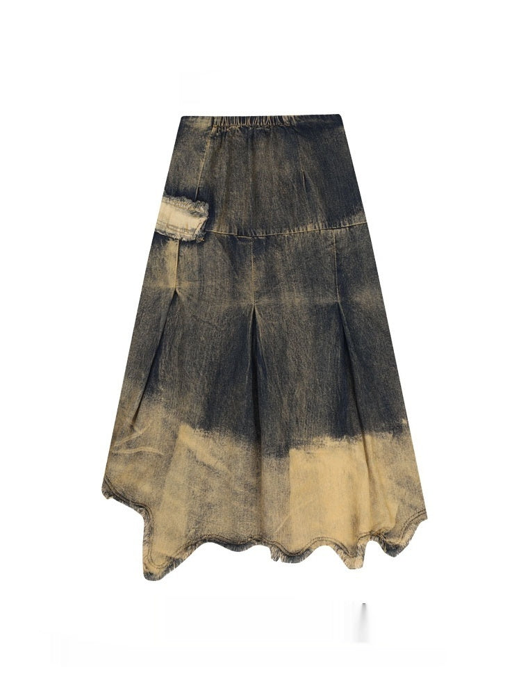 Heavy Industry Distressed Raw Edge Denim Skirt