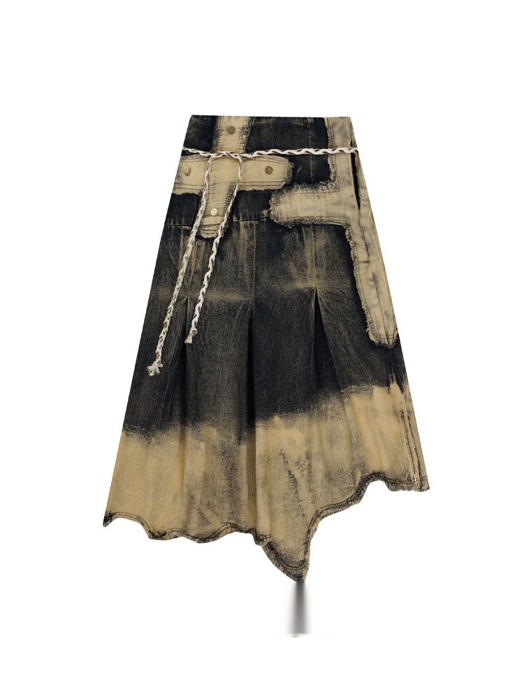 Heavy Industry Distressed Raw Edge Denim Skirt