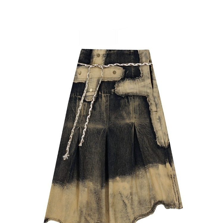 Heavy Industry Distressed Raw Edge Denim Skirt - Picture Color / S