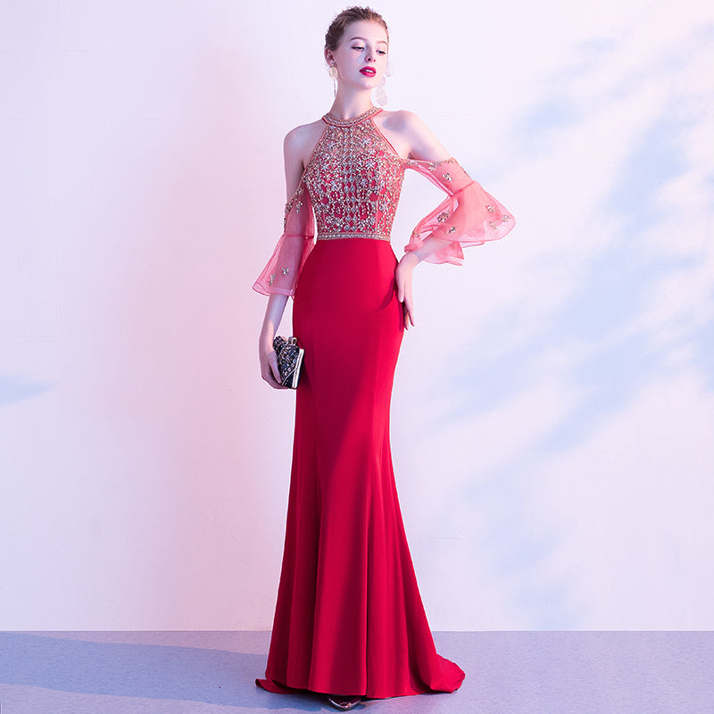 Heavy Industry High Quality Textured Luxury Evening Dress For Women - Red / S