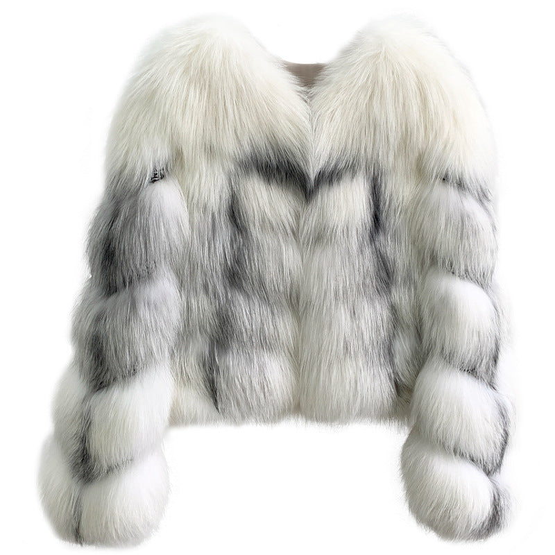 High End Marble Fox Fur Coat - Marble white / S