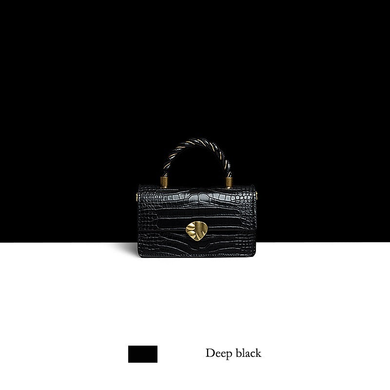 High Quality Hardware Grain Leather Genuine Vintage Handbag - Black