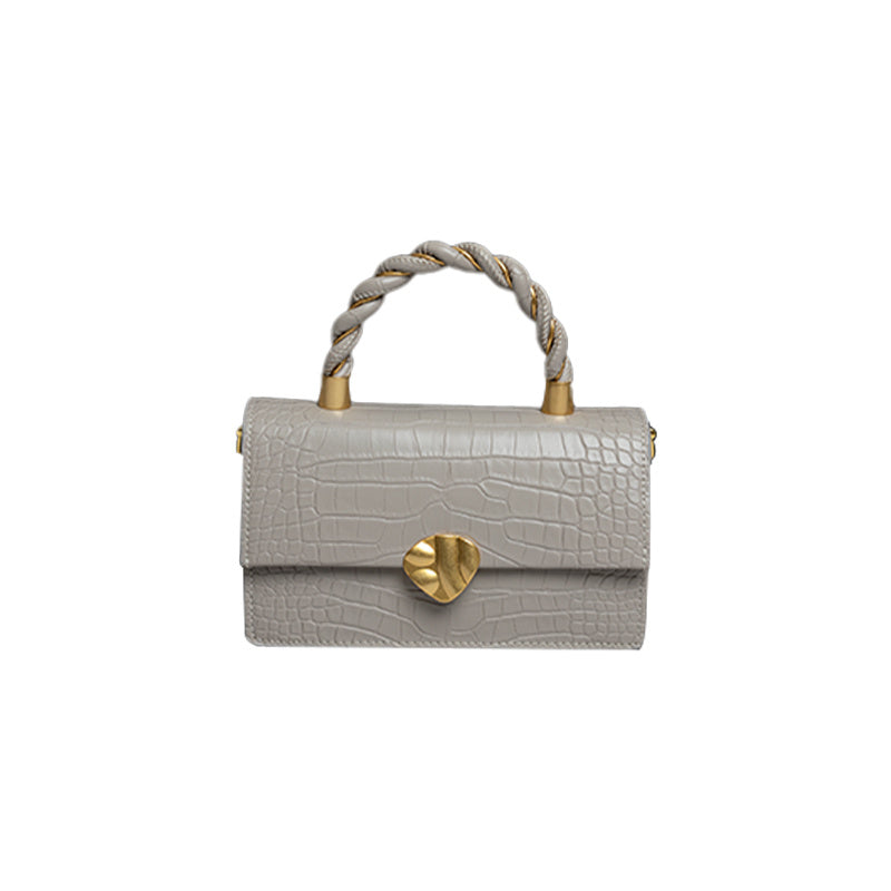 High Quality Hardware Grain Leather Genuine Vintage Handbag - Grey