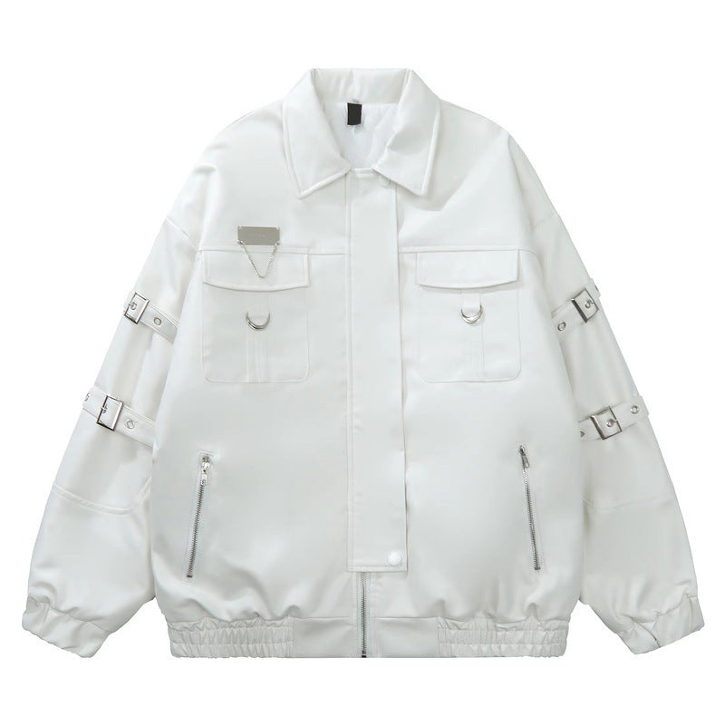 High Street Hot Sale PU Leather Jacket Coat - White Quilted / M