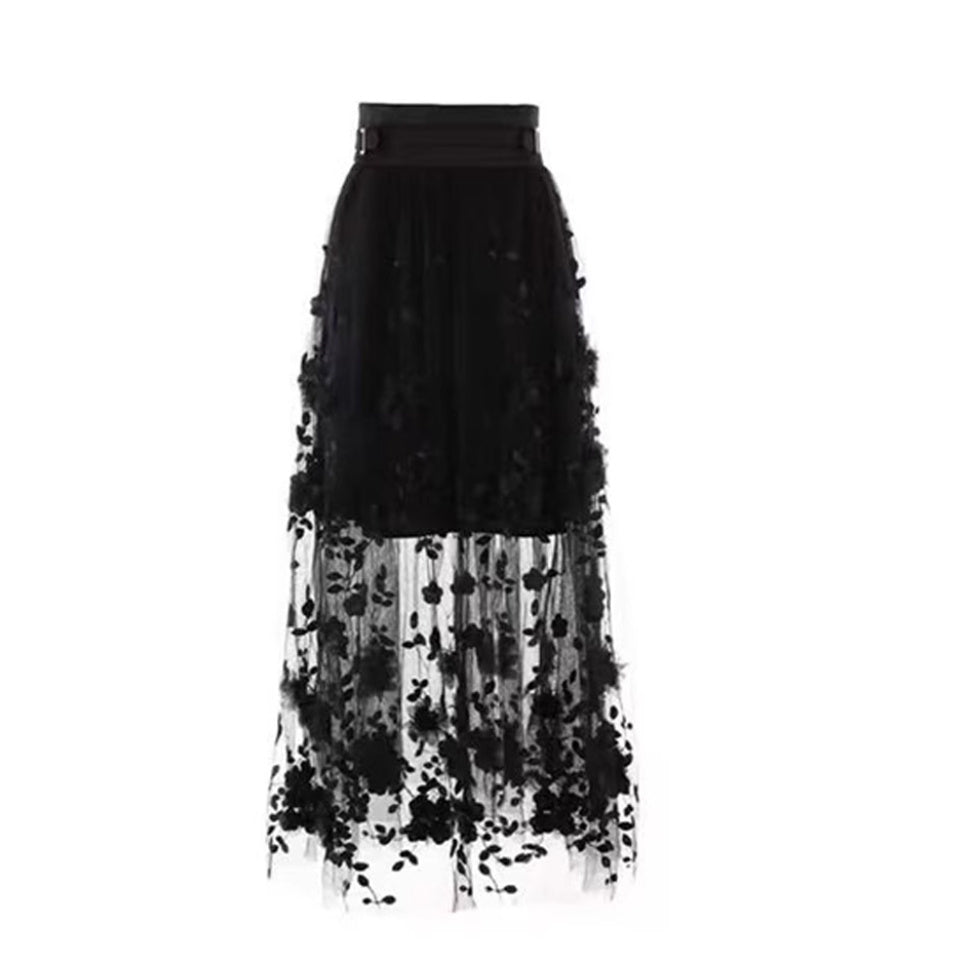 High Waist Skirt Stitching Black Long Skirt