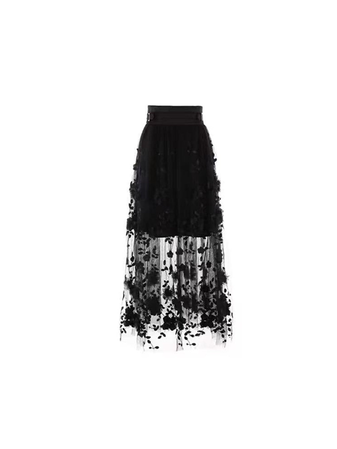 High Waist Skirt Stitching Black Long Skirt