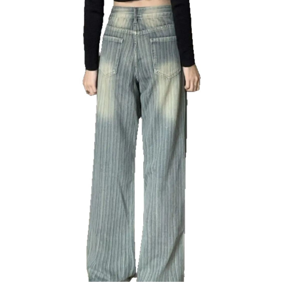 High Waist Striped Blue Loose Wide Leg Jeans Women Draped Pants