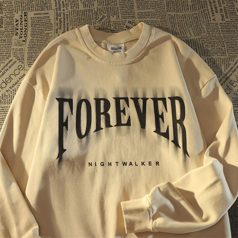 Wash Water Crewneck Hoodie Men’s Niche Retro Autumn Couple Top - White / M