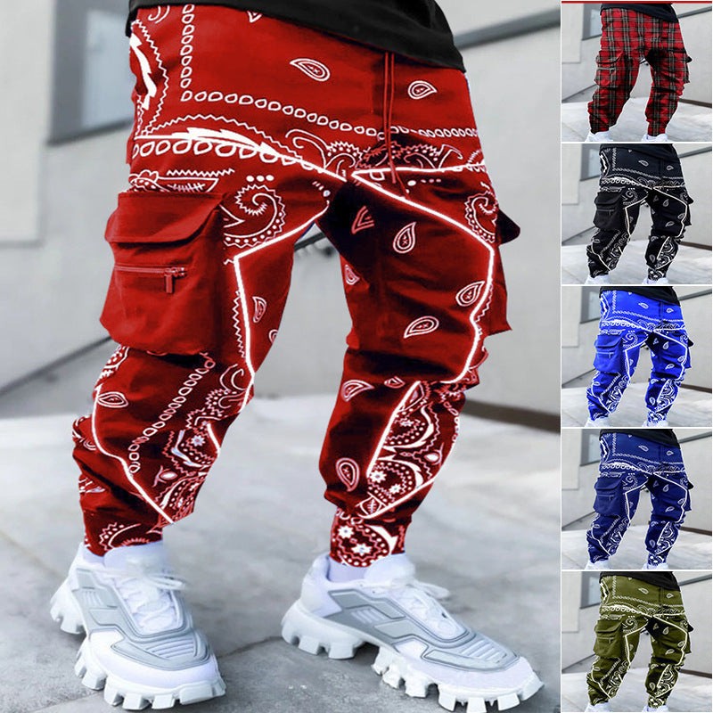 Men’s Print Trousers Loose Bloomers Casual Wide-Leg Harem Pants