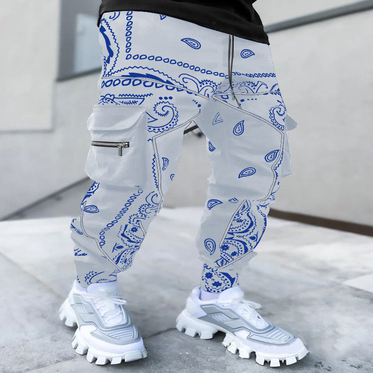 Men’s Print Trousers Loose Bloomers Casual Wide-Leg Harem Pants - Grey / S
