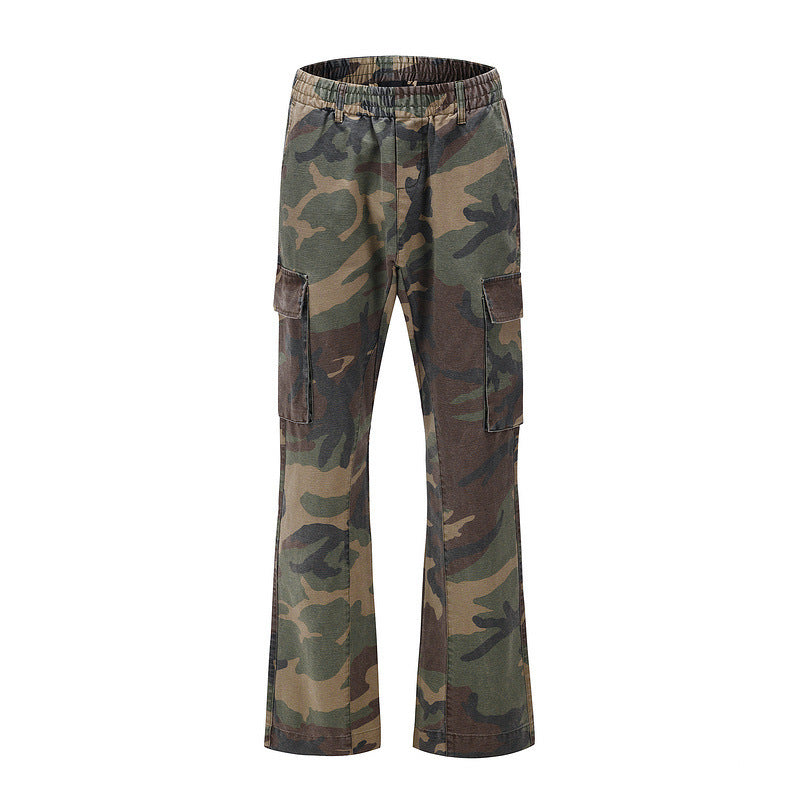 Washed And Distressed Camouflage Stitching Multi-pocket Tooling Micro Trousers - ArmyGreen / M