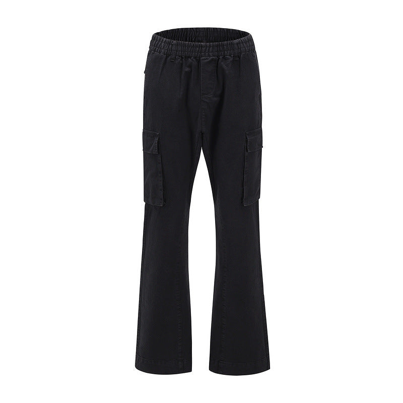 Washed And Distressed Camouflage Stitching Multi-pocket Tooling Micro Trousers - Black / M