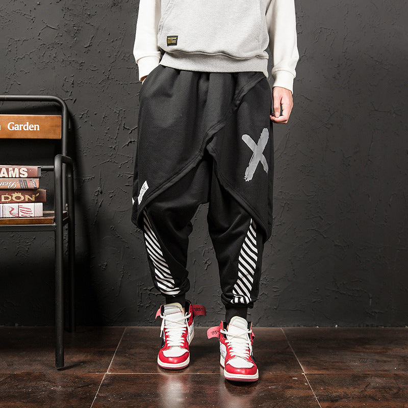 Japanese Hip-Hop Trend Printing Casual Pants Men - Black / M
