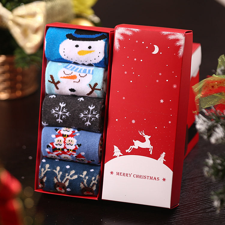 Christmas Pure Cotton Medium Tube Socks Gift Box - Blue Grey Series