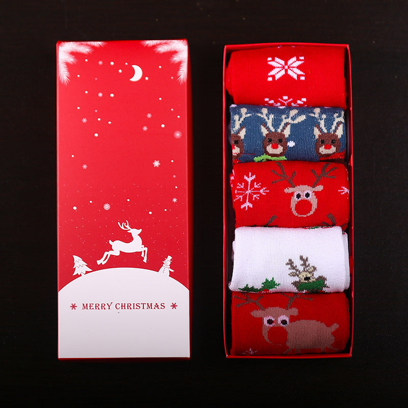 Christmas Pure Cotton Medium Tube Socks Gift Box - Elk deer