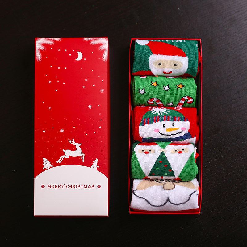 Christmas Pure Cotton Medium Tube Socks Gift Box - Green series