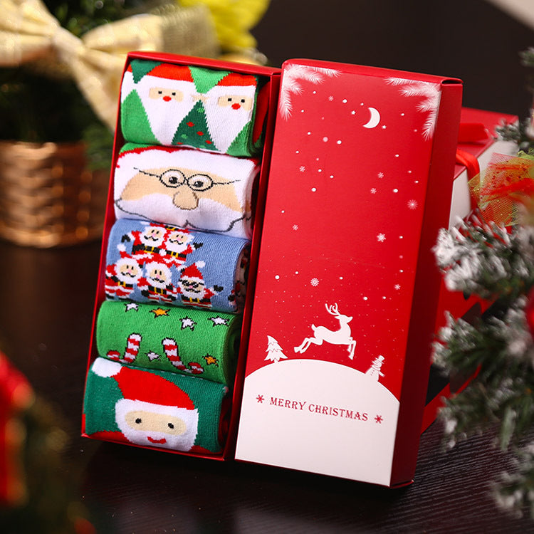 Christmas Pure Cotton Medium Tube Socks Gift Box - Santa Claus
