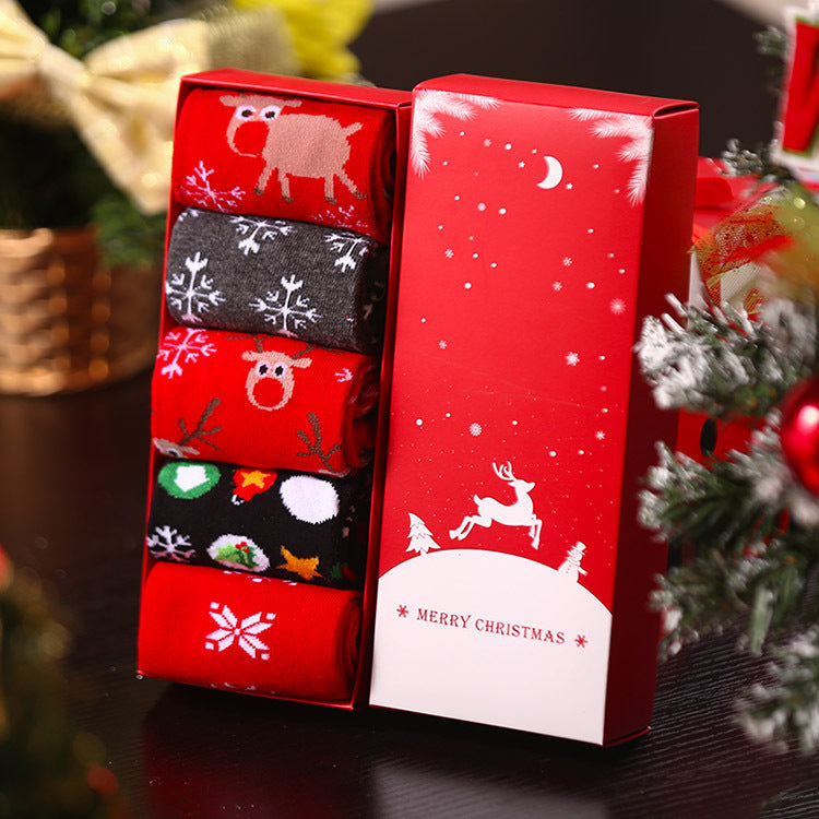 Christmas Pure Cotton Medium Tube Socks Gift Box - Snowflake series