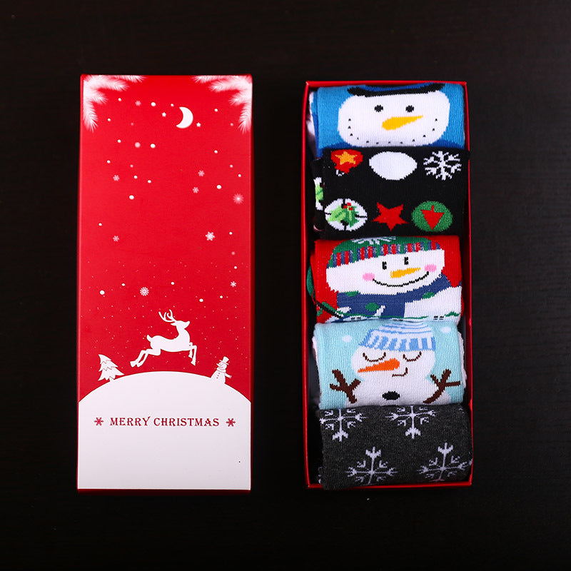 Christmas Pure Cotton Medium Tube Socks Gift Box - Snowman