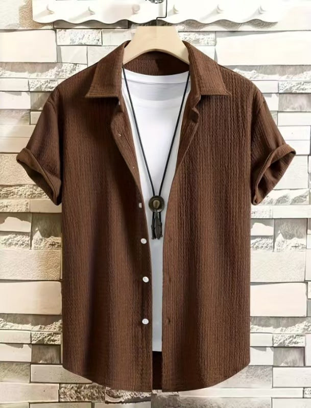 Holiday Leisure Wrinkle Men’s Short Sleeve Shirt - Brown / S