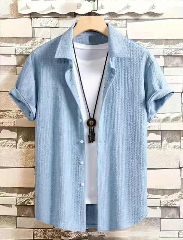 Holiday Leisure Wrinkle Men’s Short Sleeve Shirt - Light Blue / S