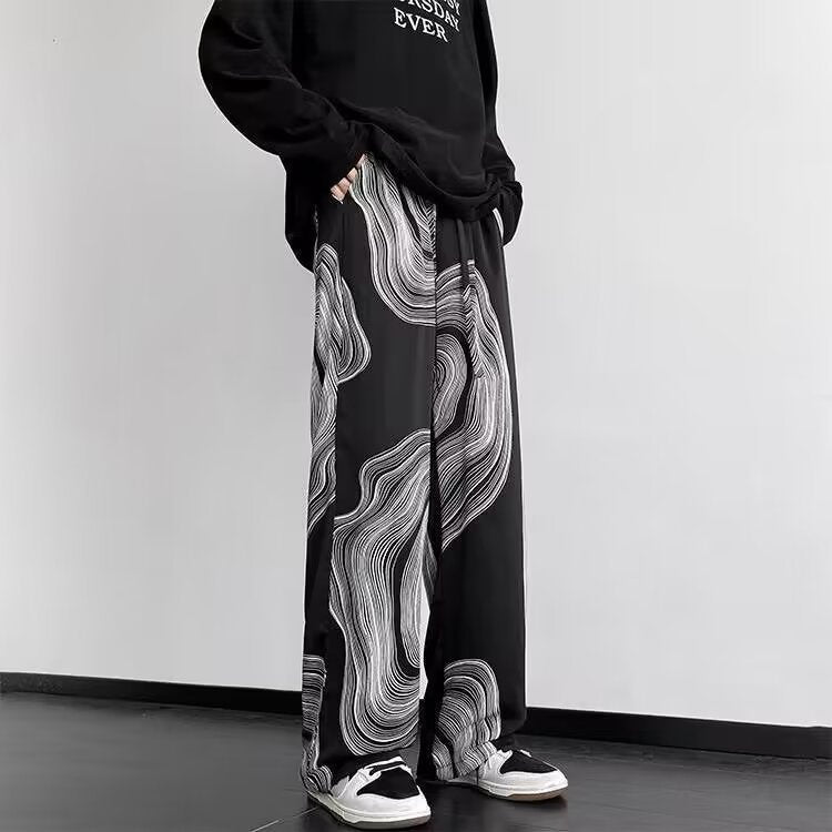 Summer Thin Hong Kong Casual Baggy Straight Trousers - Black / M