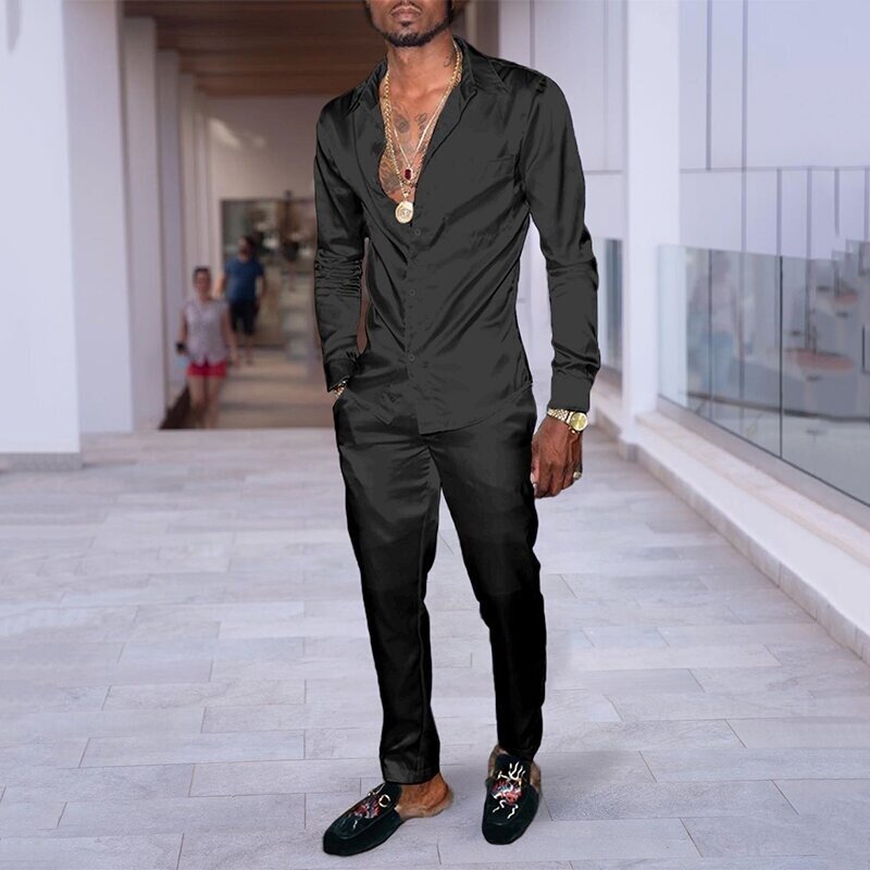 Hip Hop Hong Kong Style Fashion 3D Printing Casual Long Sleeve Shirt Suit - Black / M