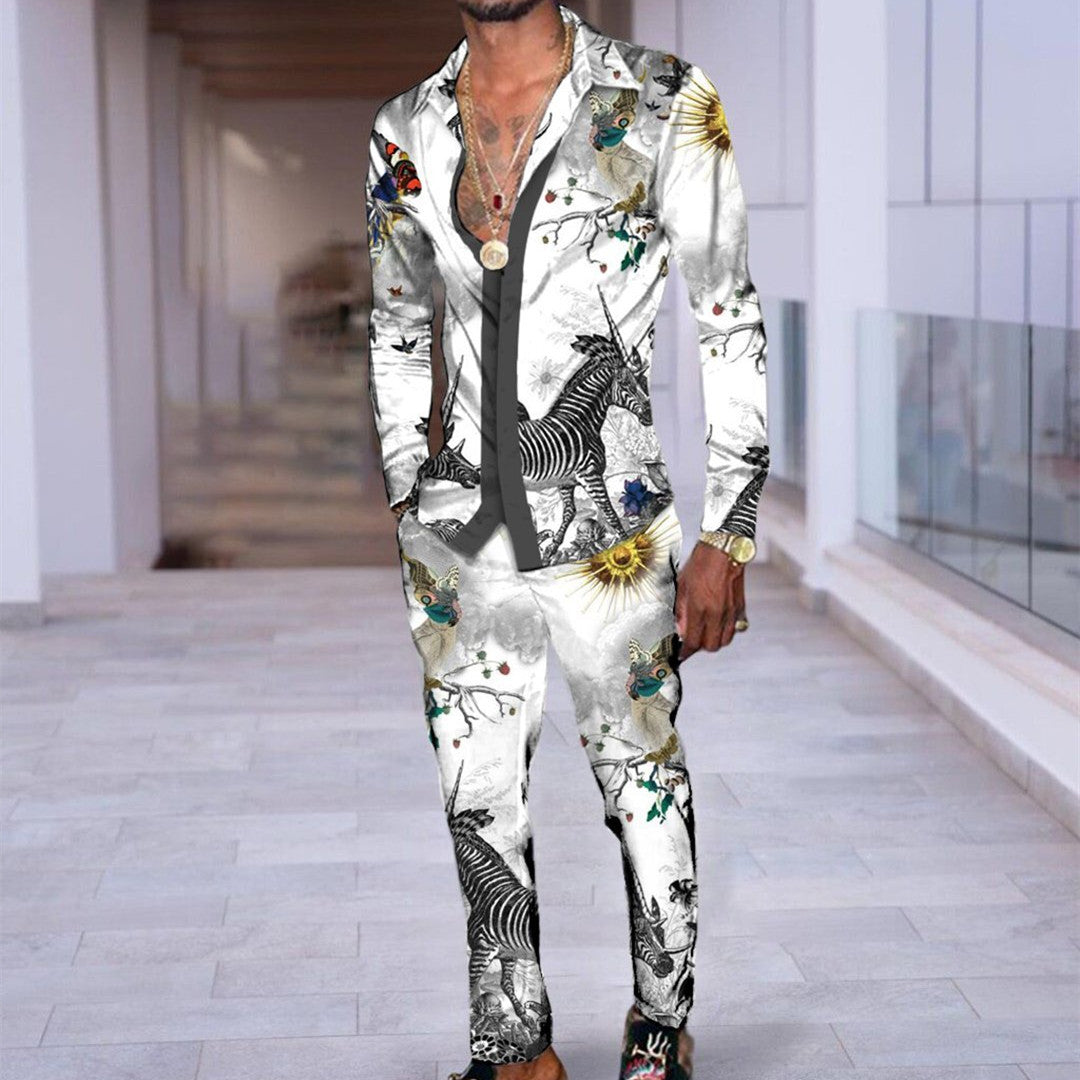 Hip Hop Hong Kong Style Fashion 3D Printing Casual Long Sleeve Shirt Suit