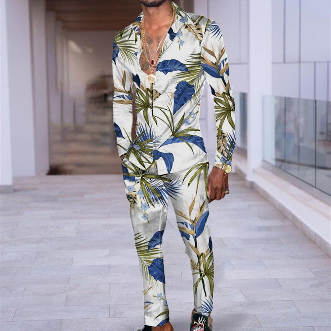 Hip Hop Hong Kong Style Fashion 3D Printing Casual Long Sleeve Shirt Suit