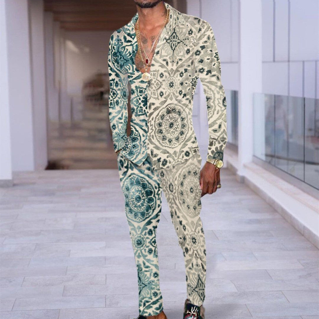Hip Hop Hong Kong Style Fashion 3D Printing Casual Long Sleeve Shirt Suit