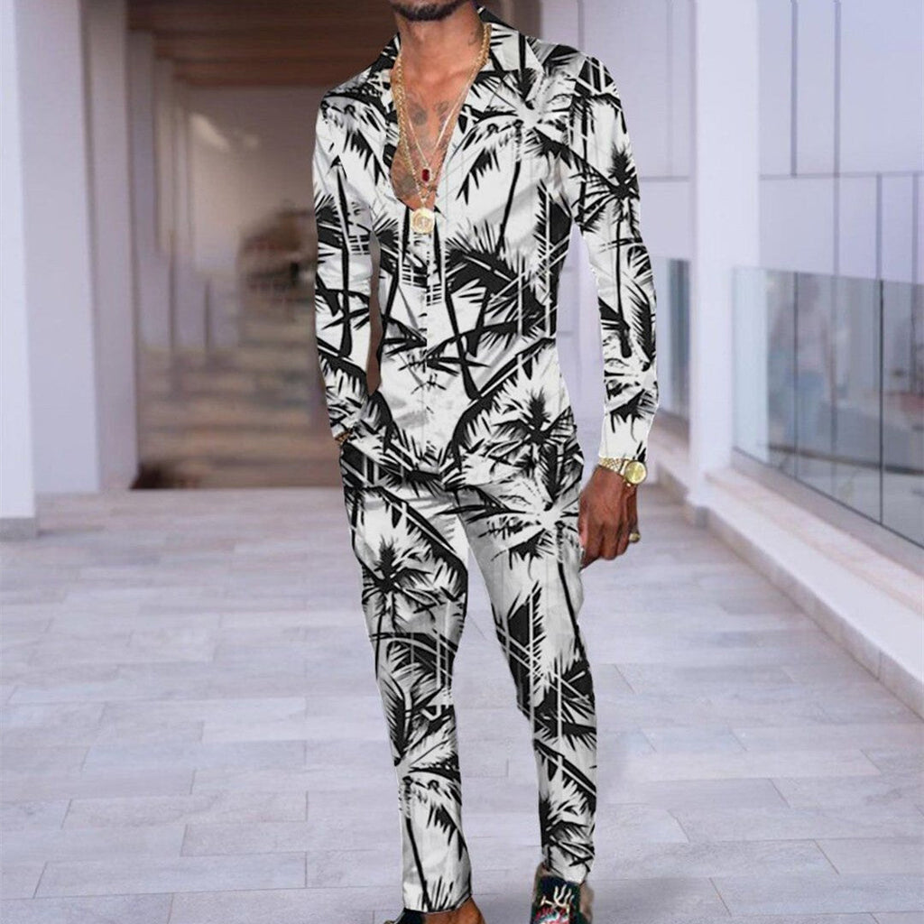 Hip Hop Hong Kong Style Fashion 3D Printing Casual Long Sleeve Shirt Suit