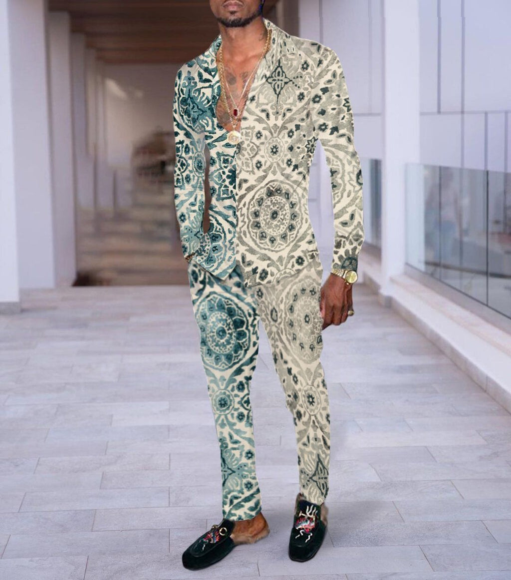 Hip Hop Hong Kong Style Fashion 3D Printing Casual Long Sleeve Shirt Suit - Photo Color / M
