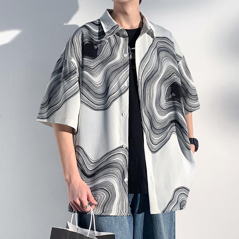 Summer Menswear Shirt Hong Kong Style Fashionable Temperament Short Sleeve - White / M