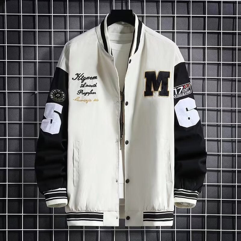 Junior High School Student Baseball Jacket Loose Hong Kong Style - Beige / M