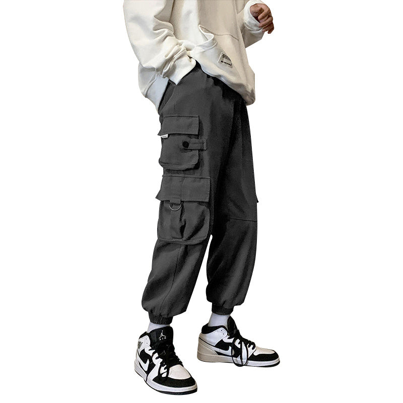 Early Spring Men’s Casual Pants Hong Kong Ctyle Loose Big Pocket Tooling Straight Leg Pants Korean Style Trend Wild